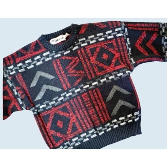 Vintage Men's Forum 80s / 90s Leather Patch Crew Neck Sweater Size Medium - Picture 1 of 6